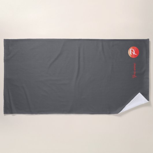 Monogramm orangefarbener Brief P graues Strandtuch (Vorderseite)