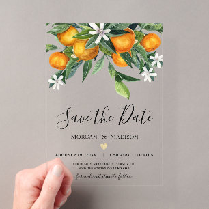 Monogramm-Orangen Save-the-Date-Karte Acryleinladungen
