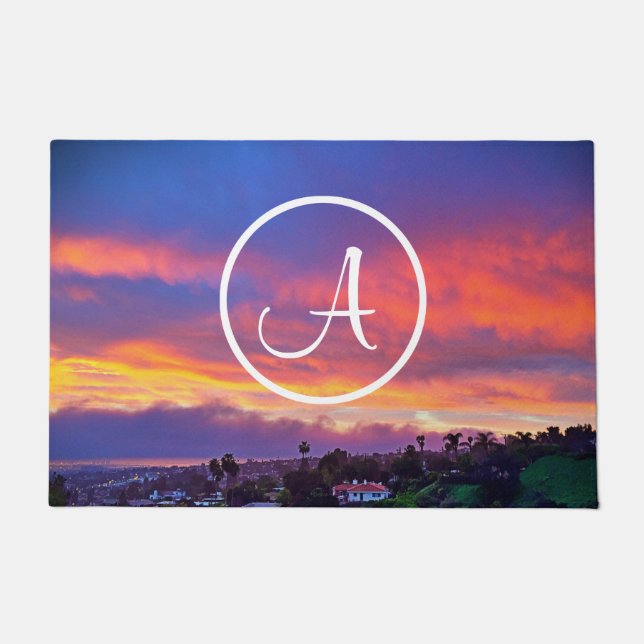 Monogramm Orangenblau Gelborange S Foto Fußmatte (Vorderseite)