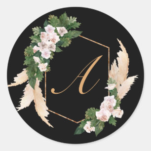 Monogramm-Orchideenrahmen Runder Aufkleber