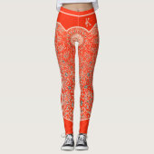 Monogramm Oriental Orange Red Arabesques Leggings (Vorderseite)