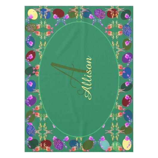 Monogramm Ostereier Rose Gemustert Tablette Tischdecke (Vorderseite)