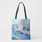 Monogramm Ozean mit Seashell / blaue Streifen Tasc Tasche (Vorderseite)