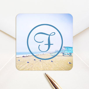 Monogramm Ozean Strand Küstenfotografie modern Quadratischer Aufkleber