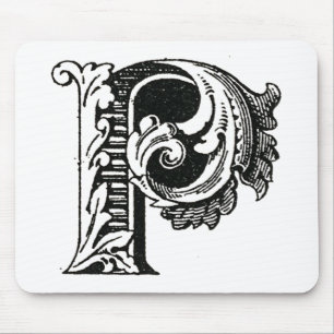 Monogramm P, Buchstabe P, Alphabet P, Schwarz und  Mousepad