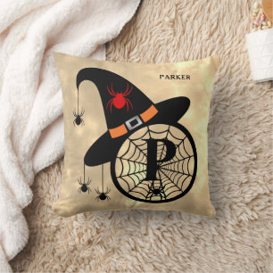 Monogramm P Halloween Himmel Hexe Spinnen Name Kissen