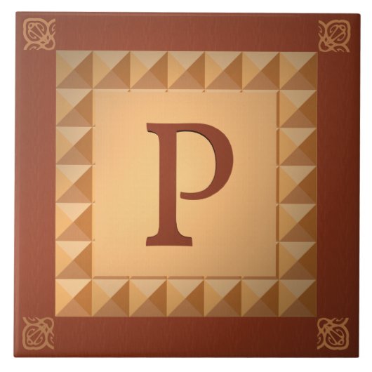 Monogramm P: Intarsieneffekt Anfangsbuchstabe und Fliese (Vorderseite)