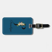 Monogramm P-Kobalt-Aquarell-Blume Gepäckanhänger (Vorderseite horizontal)