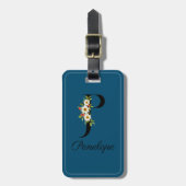 Monogramm P-Kobalt-Aquarell-Blume Gepäckanhänger (Vorderseite vertikal)