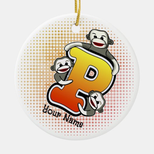 Monogramm P Sockenaffe  Keramik Ornament (Vorne)
