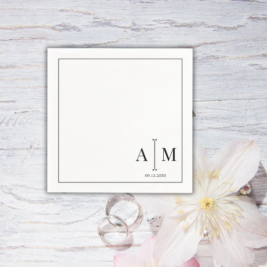 Monogramm Paar Datum Einfacher Rahmen Hochzeit Serviette
