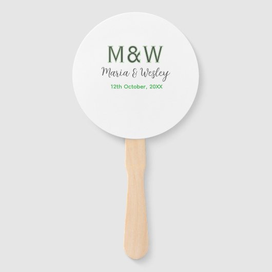 Monogramm Paar graugrüne moderne romantische Datum Fächer (Vorderseite)