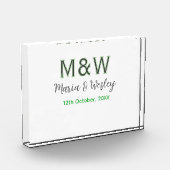 Monogramm Paar graugrüne moderne romantische Datum Fotoblock (Links)