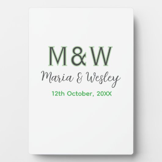 Monogramm Paar graugrüne moderne romantische Datum Fotoplatte (Vorderseite)