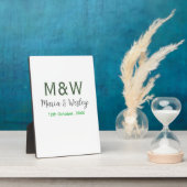 Monogramm Paar graugrüne moderne romantische Datum Fotoplatte (Seite)