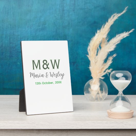 Monogramm Paar graugrüne moderne romantische Datum Fotoplatte (Seite)