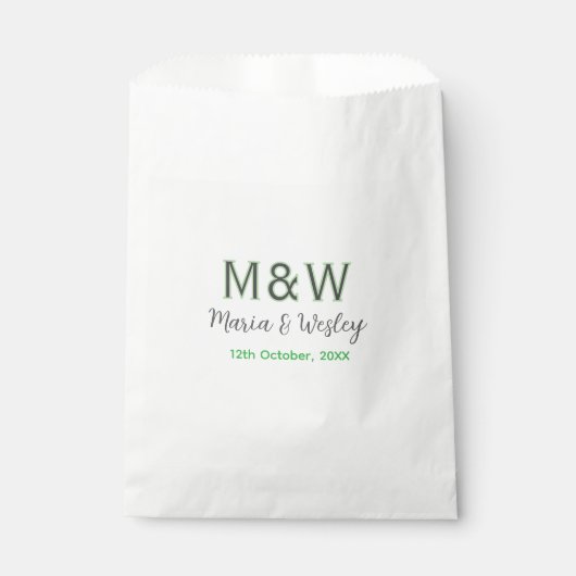 Monogramm Paar graugrüne moderne romantische Datum Geschenktütchen (Vorderseite)