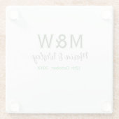 Monogramm Paar graugrüne moderne romantische Datum Glasuntersetzer (Rückseite)