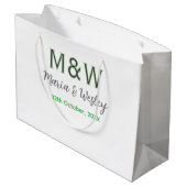Monogramm Paar graugrüne moderne romantische Datum Große Geschenktüte (Rückseite Schrägansicht)