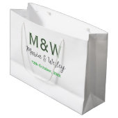 Monogramm Paar graugrüne moderne romantische Datum Große Geschenktüte (Vorderseite Schrägansicht)