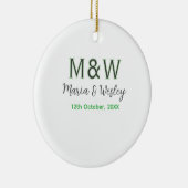 Monogramm Paar graugrüne moderne romantische Datum Keramik Ornament (Rechts)