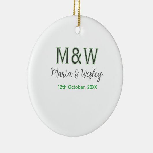 Monogramm Paar graugrüne moderne romantische Datum Keramik Ornament (Rechts)