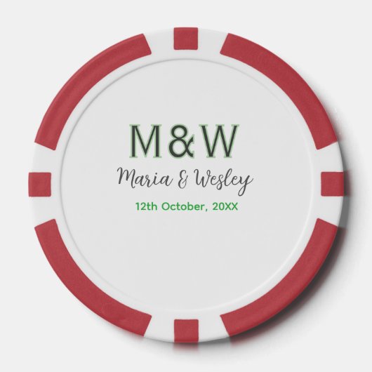Monogramm Paar graugrüne moderne romantische Datum Pokerchips (Vorderseite)