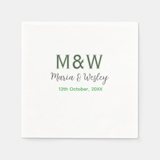 Monogramm Paar graugrüne moderne romantische Datum Serviette (Vorderseite)