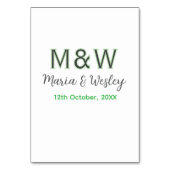 Monogramm Paar graugrüne moderne romantische Datum Tischnummer (Rückseite)