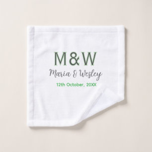 Monogramm Paar graugrüne moderne romantische Datum Waschlappen