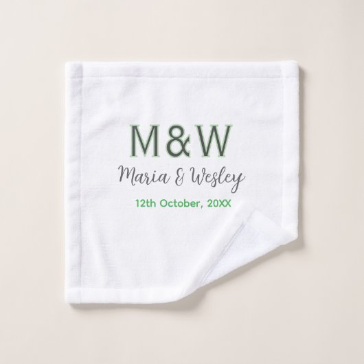 Monogramm Paar graugrüne moderne romantische Datum Waschlappen (Waschlappen)