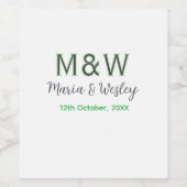 Monogramm Paar graugrüne moderne romantische Datum Weinetikett (Einzelnes Label)