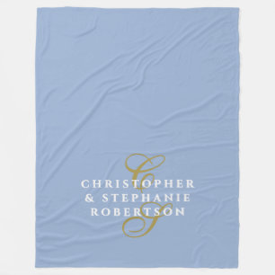 Monogramm-Paar Minimalistisch Blau Gold Weiß Chic Fleecedecke