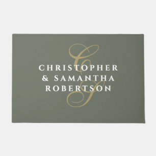 Monogramm-Paar Oliven Grün Gold Weiß Minimalistisc Fußmatte