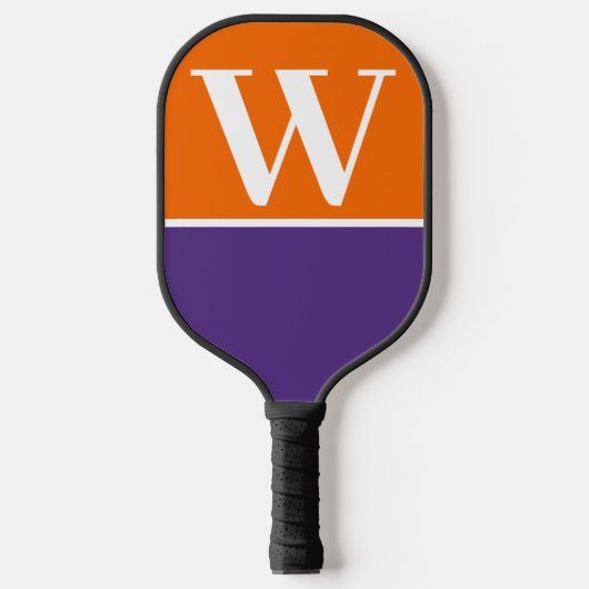 Monogramm-Paddel für Orange und Lila Uni Pickleball Schläger (Vorderseite)