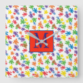 Monogramm Paint-Spritzer Quadratische Wanduhr (Vorderseite)