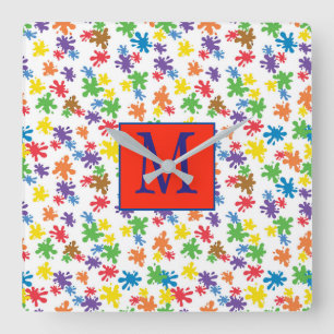 Monogramm Paint-Spritzer Quadratische Wanduhr