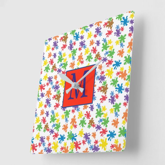 Monogramm Paint-Spritzer Quadratische Wanduhr (Winkel)