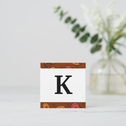 Monogramm | Paisley Pattern Quadratische Visitenkarte (Stehend Vorderseite)