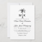 Monogramm Palmenbaum formelle Strandhochzeit Einladung (Vorderseite)