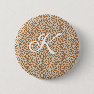Monogramm Pantherfell hellbraunes Muster Name Buch Button