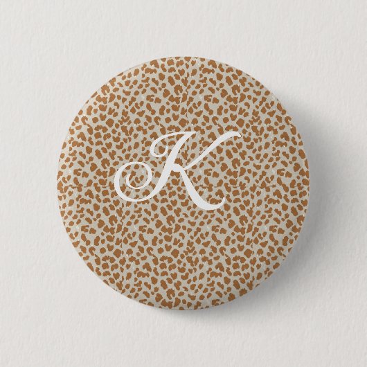 Monogramm Pantherfell hellbraunes Muster Name Buch Button (Vorderseite)