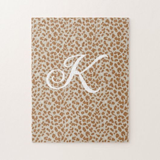 Monogramm Pantherfell hellbraunes Muster Name Buch Puzzle (Vertikal)