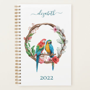 Monogramm-Papageien Ara Vögel Farbige Blumenmuster Planer