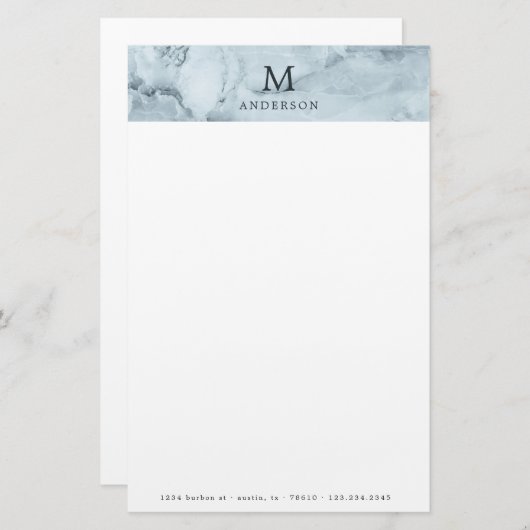 Monogramm-Papier aus männlich-blauem Marmor Briefpapier (Vorne/Hinten)
