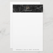 Monogramm-Papier aus schwarzem männlichem Marmor Briefpapier (Vorne/Hinten)