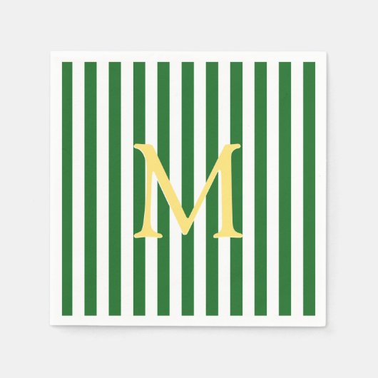 Monogramm-Papier mit grünem und weißem Streifen Na Serviette (Vorderseite)