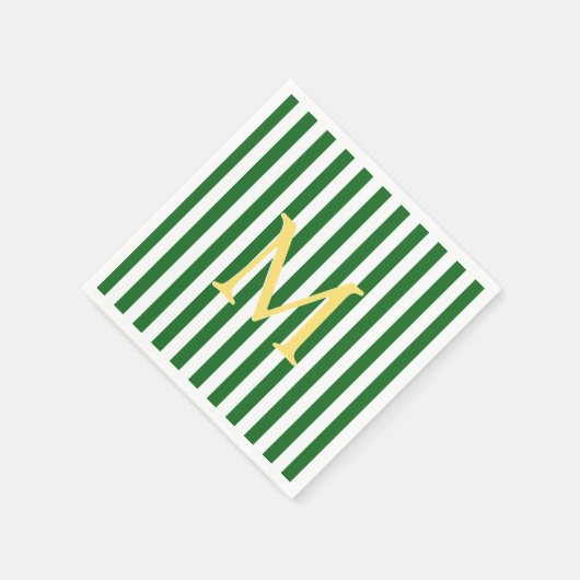 Monogramm-Papier mit grünem und weißem Streifen Na Serviette (Ecke)