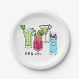 Monogramm-Papier-Teller der Sommer-Cocktails Pappteller