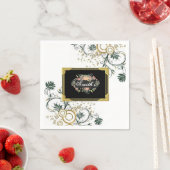 Monogramm PapierNapkins, Schwarze Blume Serviette (Beispiel)